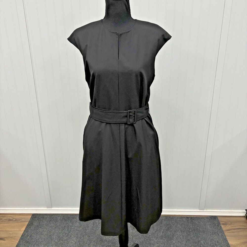 NWT Marella Women's Sz 8 Black Belted Cap Sleeve Dress Career Versatile LBD